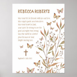 Taufe Girl Watercolor Butterflies Poster