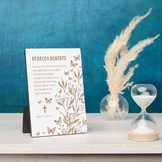 Taufe Girl Watercolor Schmetterlinge Fotoplatte (Seite)