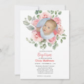 Taufe Girls Foto Roses Einladung (Vorderseite)