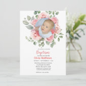 Taufe Girls Foto Roses Einladung (Stehend Vorderseite)
