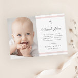 Taufe Girls Moderne Elegance Dankeskarte<br><div class="desc">Moderne Elegance Girls Taufe Dank Ihrer Karte ist modern und sauber mit weichen rosa Streifen und ein Kreuz mit Foto. Graue,  anpassbare Art erlaubt Ihnen,  alle Informationen auf der Karte nach Ihren Wünschen zu ändern. Ideal für kleine Mädchen Taufe.</div>