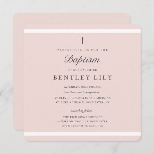 Taufe Girls Moderne Elegance Einladung (Vorne/Hinten)