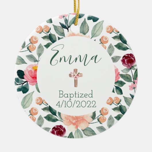 Taufe Glaube Datum Christliche Blumenverzierung Keramik Ornament (Vorne)