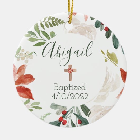 Taufe Glaube Datum Weihnachten Blumenzauberkunst Keramik Ornament (Vorne)