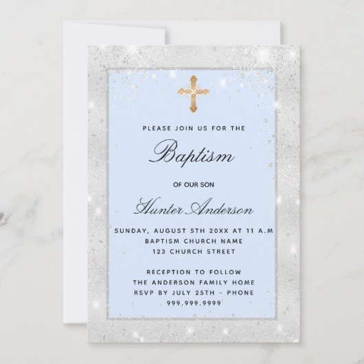 Taufe Glitzern-Schrift Einladung (Vorderseite)