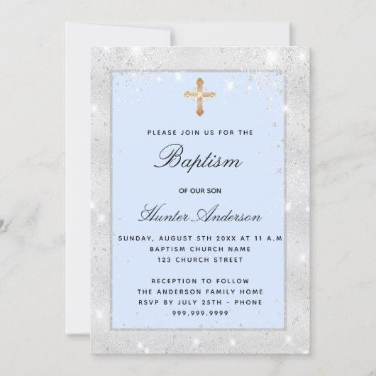 Taufe Glitzern-Schrift Einladung (Vorderseite)