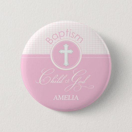 Taufe Glückwünsche Rosa, runde Geschenke Button (Vorderseite)
