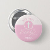 Taufe Glückwünsche Rosa, runde Geschenke Button (Vorne & Hinten)
