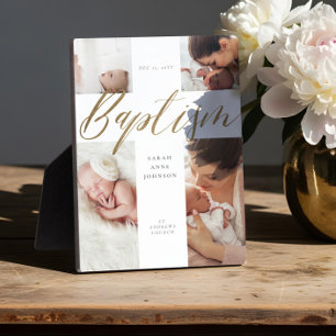 Taufe Gold-Kalligrafie-FotoCollage Keepake Fotoplatte