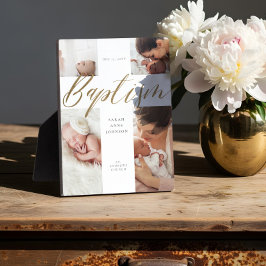 Taufe Gold-Kalligrafie-FotoCollage Keepake Fotoplatte