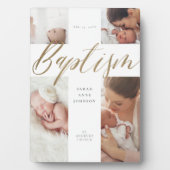 Taufe Gold-Kalligrafie-FotoCollage Keepake Fotoplatte (Vorderseite)