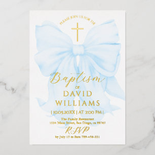 Taufe Gold und Blue Bow Boy Elegante Folieneinladung