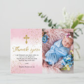 Taufe Gold und Rosa Dankeskarte (Stehend Vorderseite)