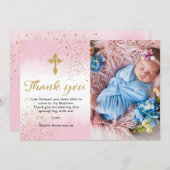 Taufe Gold und Rosa Dankeskarte (Vorne/Hinten)