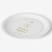 Taufe Gold White Monogram Initials Elegant Cool Pappteller (Schrägansicht)