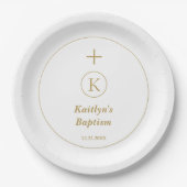 Taufe Gold White Monogram Initials Elegant Cool Pappteller (Vorderseite)