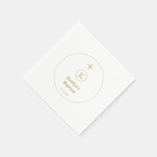 Taufe Gold White Monogram Initials Elegant Cool Serviette (Ecke)