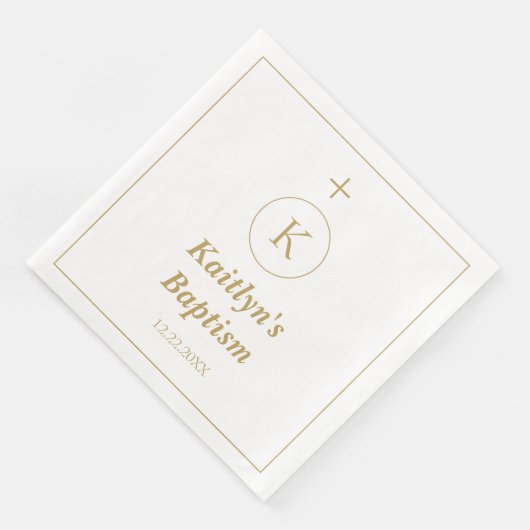 Taufe Gold White Monogram Initials Elegant Cool Serviette (Ecke)