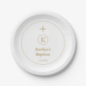 Taufe Gold White Monogram Initials Elegant Niedlic Pappteller (Vorderseite)