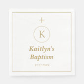 Taufe Gold White Monogram Initials Elegant Niedlic Serviette (Vorderseite)