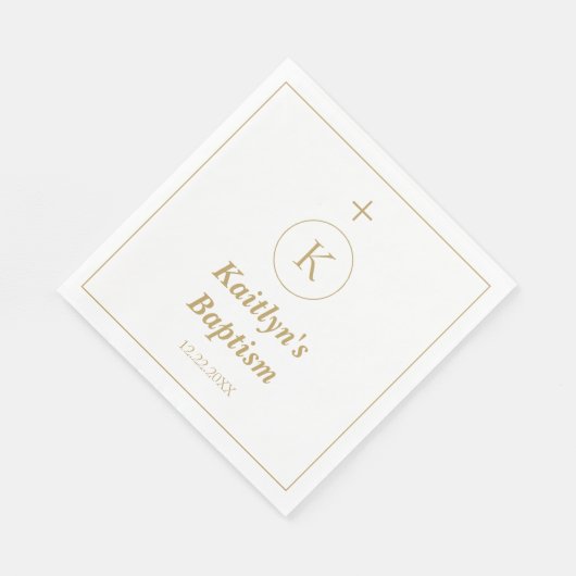 Taufe Gold White Monogram Initials Elegant Niedlic Serviette (Ecke)