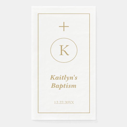 Taufe Gold White Monogram Initials Elegant Niedlic Serviette (Vorderseite)