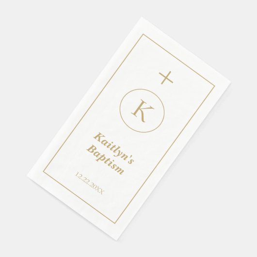 Taufe Gold White Monogram Initials Elegant Niedlic Serviette (Ecke)