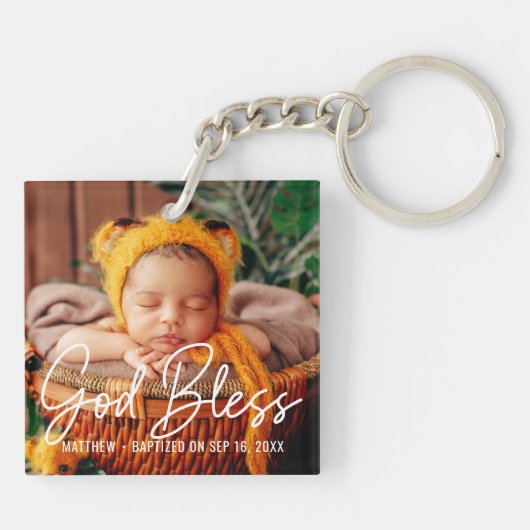 Taufe Gott segne Einfache Elegante Modernes Baby F Schlüsselanhänger (Rückseite)