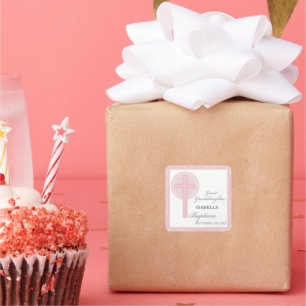 Taufe Große Enkeltochter Pink Lace Personalisiert Quadratischer Aufkleber