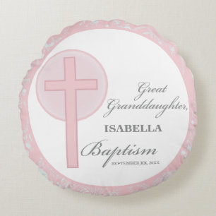 Taufe Große Enkeltochter Pink Lace Personalisiert Rundes Kissen