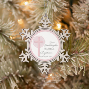 Taufe Große Enkeltochter Pink Lace Personalisiert Schneeflocken Zinn-Ornament