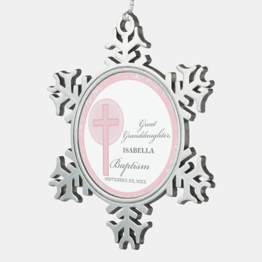 Taufe Große Enkeltochter Pink Lace Personalisiert Schneeflocken Zinn-Ornament (Rechts)