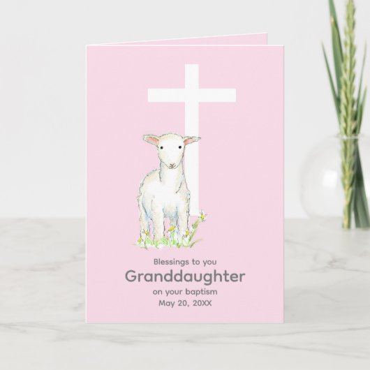 Taufe Großtochter Lamb kreuzen religiös rosa Karte (Vorderseite)