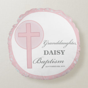 Taufe Großtochter Pink Lace Personalisiert Rundes Kissen