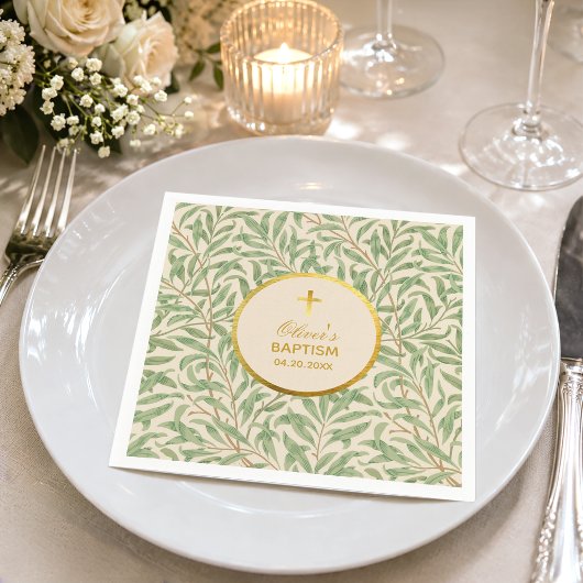 Taufe Grün Blätter Imitate Gold Willow Bough Morri Serviette