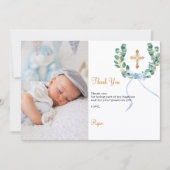 Taufe grün Kranz blau Foto Dank Karte (Vorderseite)