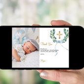 Taufe grün Kranz blau Foto Dank Karte