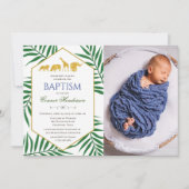 Taufe Grünes Leaf Dschungel Safari Foto Einladung (Vorderseite)
