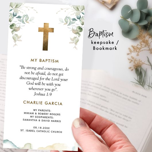 Taufe Gunst, Junge oder Mädchen, Grünes Lesezeiche Dankeskarte