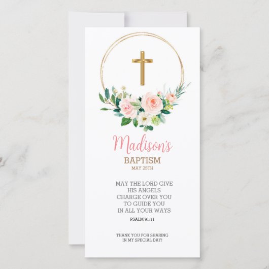 Taufe Gunst, Taufe für Mädchen Lesezeichen Dankeskarte (Vorderseite)