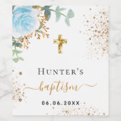 Taufe hellblauer Blütenjunge Name Goldkreuz Weinetikett (Einzelnes Label)