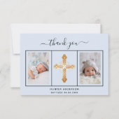 Taufe hellblauer Foto-Drehknabe Dankeskarte (Vorderseite)