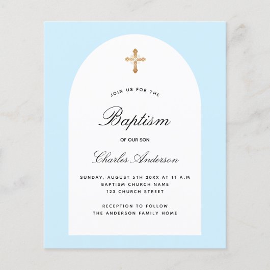 Taufe hellblauer weißer Bogen Einladung (Vorderseite)