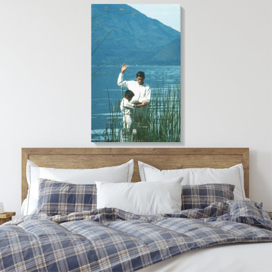 Taufe im Lake Atitlan™ Version 2 LDS Art Poster Leinwanddruck (Insitu (Schlafzimmer))