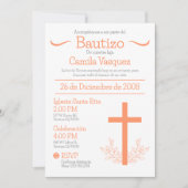 Taufe im Niedlichen Baukreuz Spaniens und Blätter Einladung (Vorderseite)