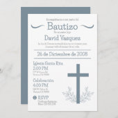 Taufe im Niedlichen Baukreuz Spaniens und Blätter Einladung (Vorne/Hinten)