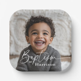Taufe im runden Foto Pappteller