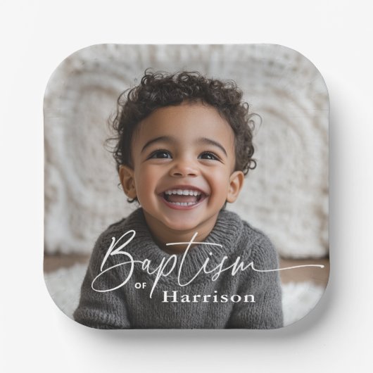 Taufe im runden Foto Pappteller (Vorderseite)