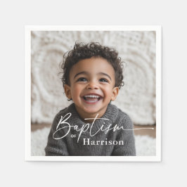 Taufe im runden Foto Serviette