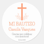 Taufe im Spanisch Simple Bautizo Cross und in den  Runder Aufkleber (Vorderseite)